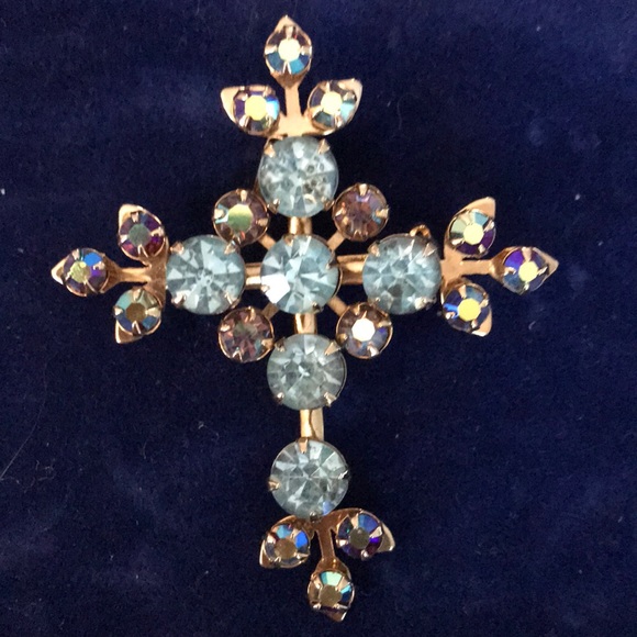 Jewelry - Vintage Cross Pin/Pendant Blue Stones